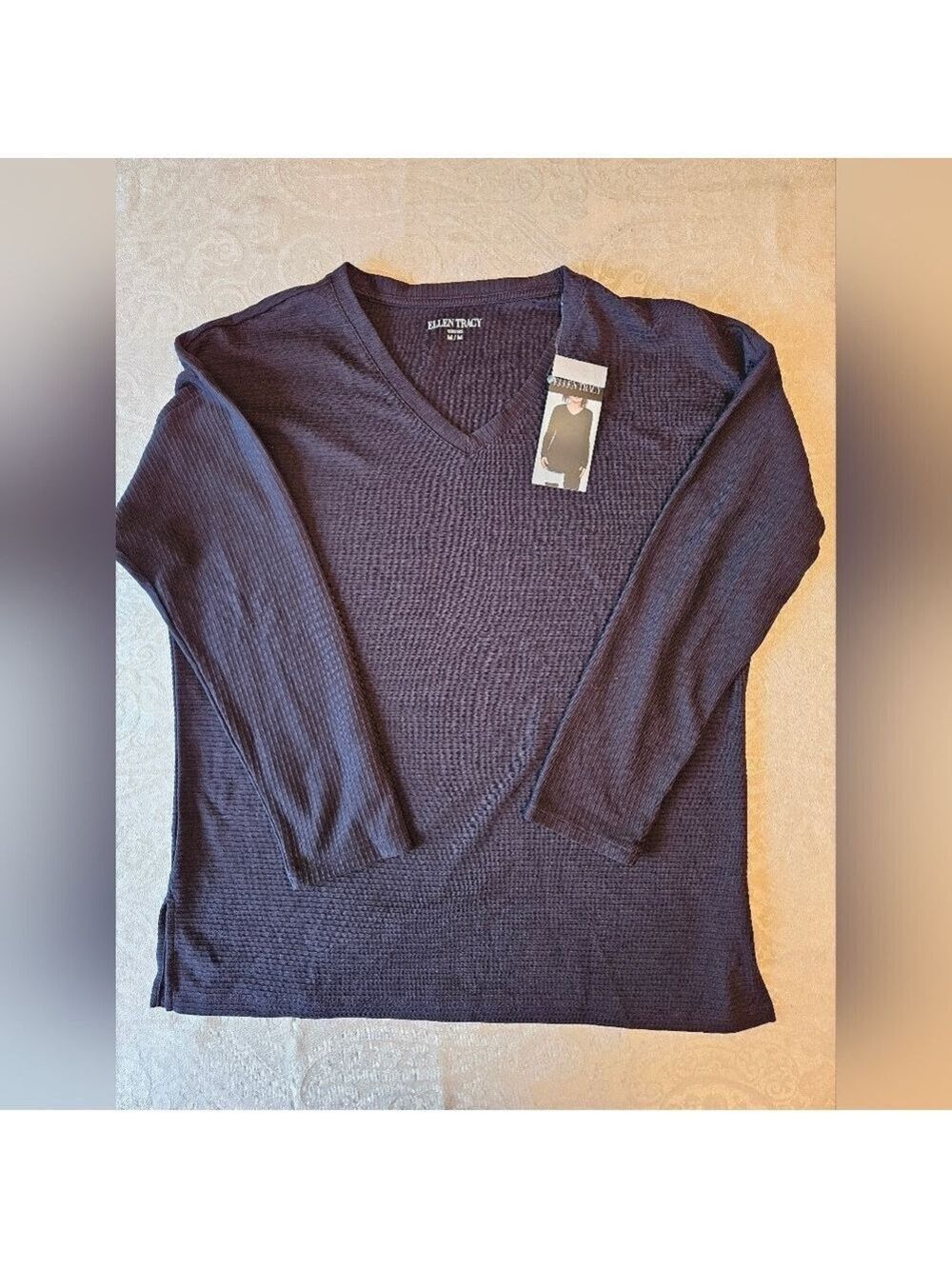 Medium Black V-Neck Long Sleeve T-Shirt Sweater by Ellen Tracy, NWT